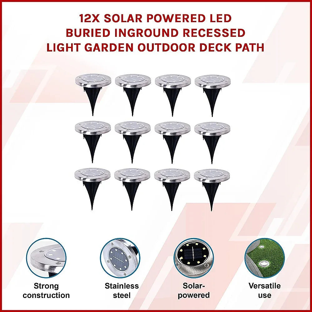 12x Solar Powered LED Buried Inground Recessed Light Garden Outdoor Deck Path - Mekamart Australia