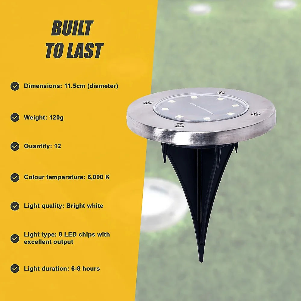 12x Solar Powered LED Buried Inground Recessed Light Garden Outdoor Deck Path - Mekamart Australia