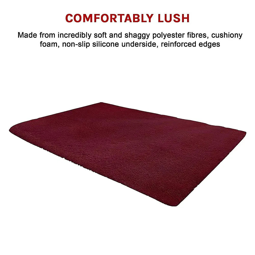 200x140cm Floor Rugs Large Shaggy Rug Area Carpet Bedroom Living Room Mat - Burgundy - Mekamart Australia
