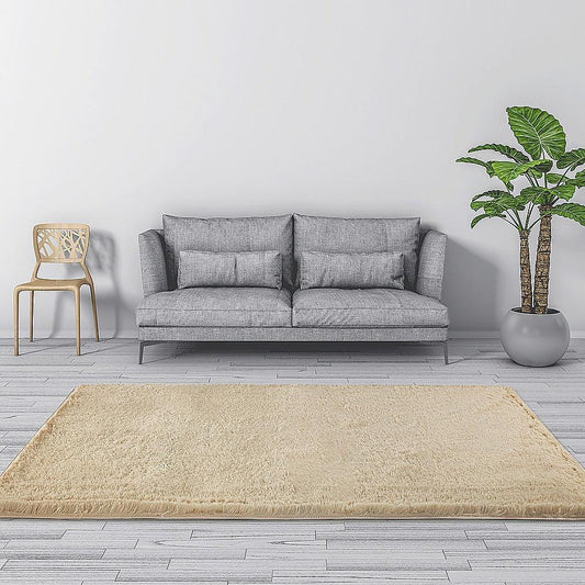230x160cm Floor Rugs Large Shaggy Rug Area Carpet Bedroom Living Room Mat - Beige - Mekamart Australia