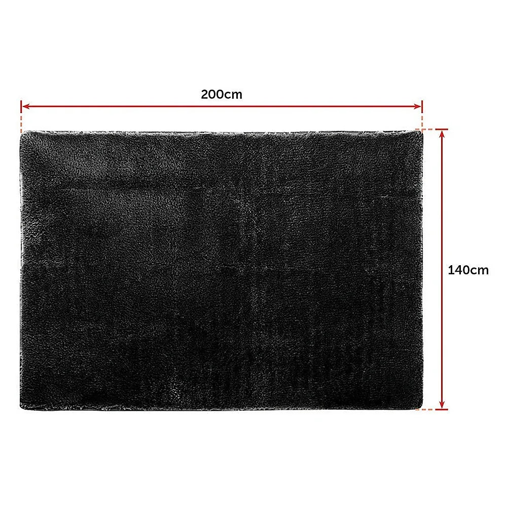 200x140cm Floor Rugs Large Shaggy Rug Area Carpet Bedroom Living Room Mat - Black - Mekamart Australia