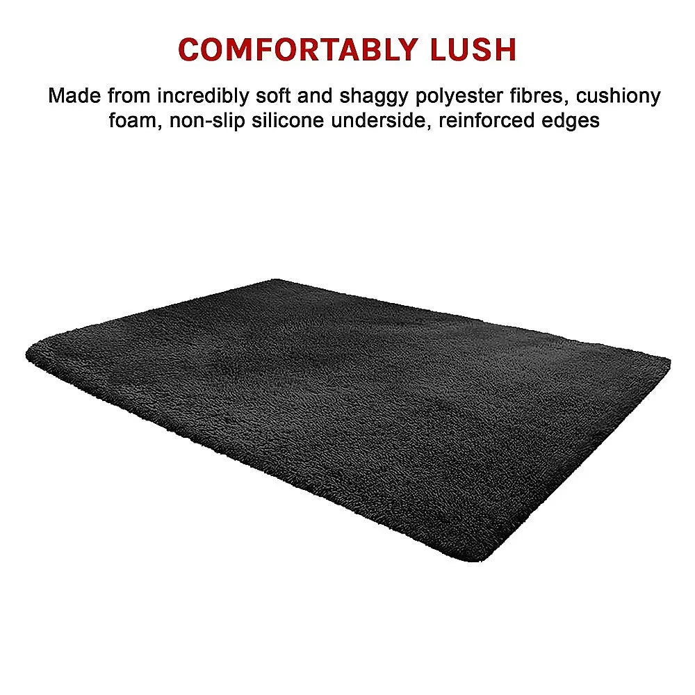 230x160cm Floor Rugs Large Shaggy Rug Area Carpet Bedroom Living Room Mat - Black - Mekamart Australia