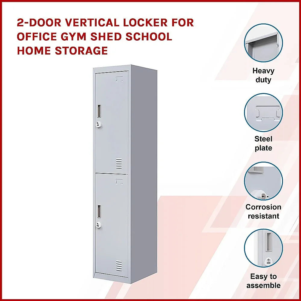 2-Door Vertical Locker for Office Gym Shed School Home Storage - Mekamart Australia