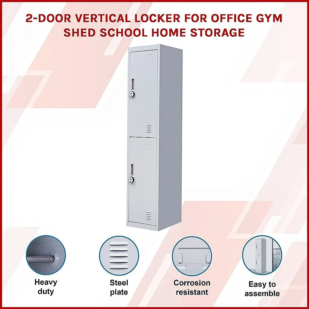 2-Door Vertical Locker for Office Gym Shed School Home Storage - Mekamart Australia