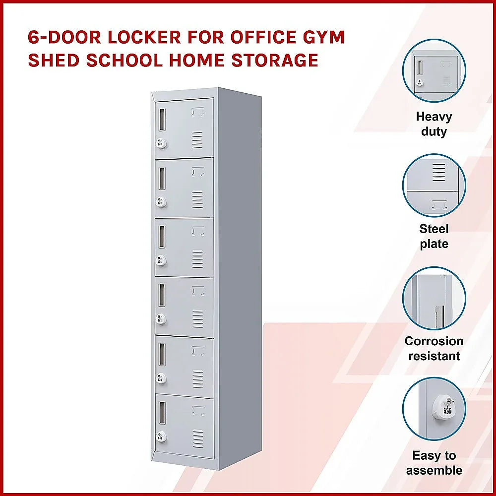 6-Door Locker for Office Gym Shed School Home Storage - Mekamart Australia