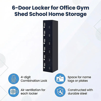 6-Door Locker for Office Gym Shed School Home Storage - Mekamart Australia