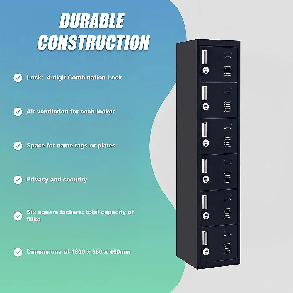 6-Door Locker for Office Gym Shed School Home Storage - Mekamart Australia