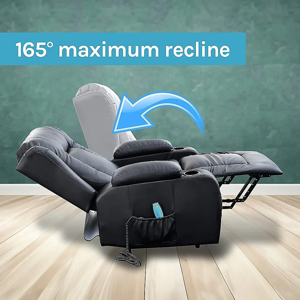 Recliner Chair – Electric Massage Lift Chair with Heat Function PU Leather Lounge Sofa Black - Mekamart Australia