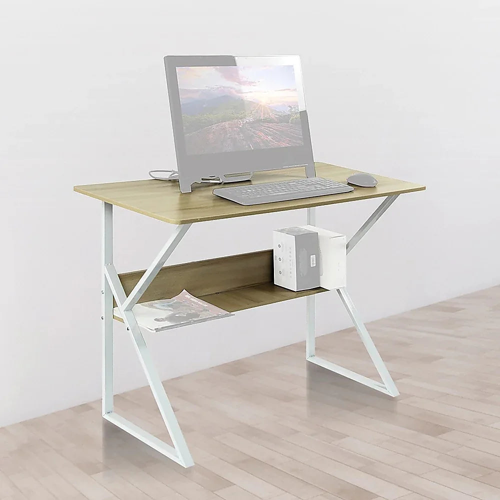 Wood & Metal Computer Desk with Shelf Home Office Furniture - Mekamart Australia