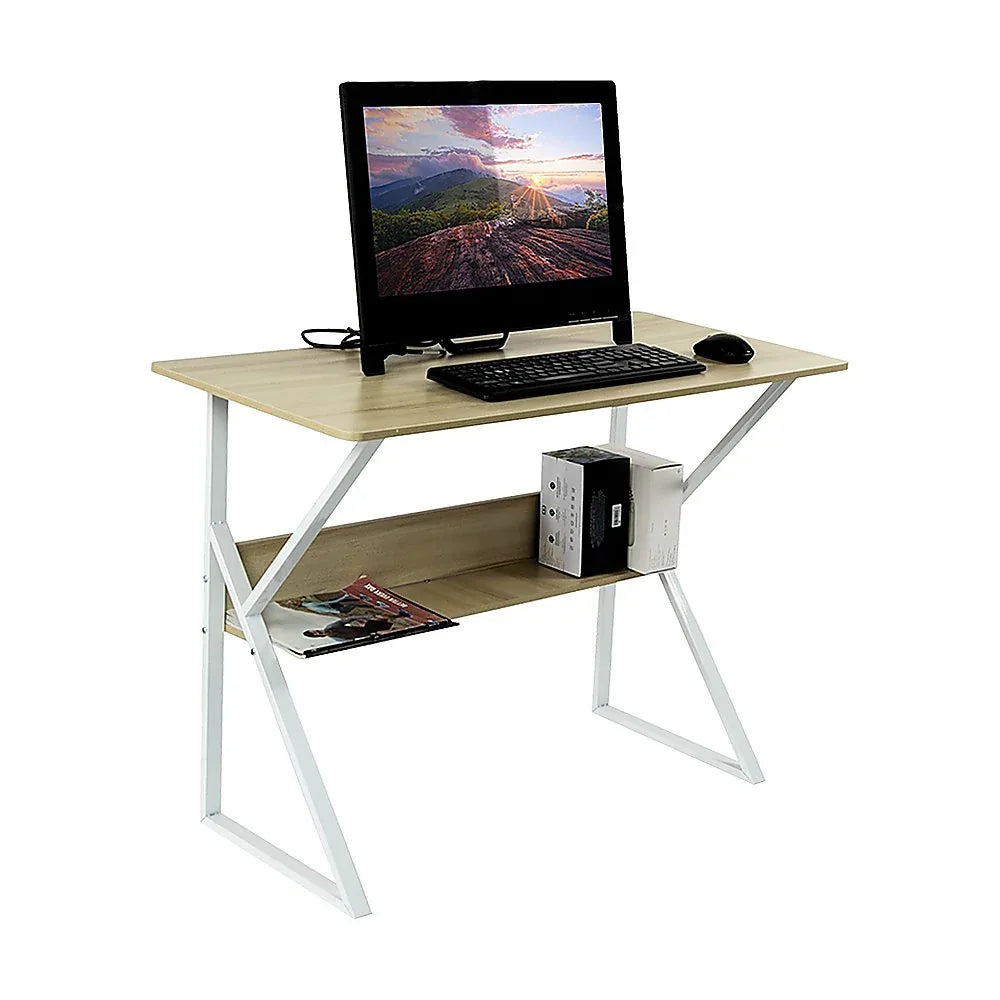 Wood & Metal Computer Desk with Shelf Home Office Furniture - Mekamart Australia