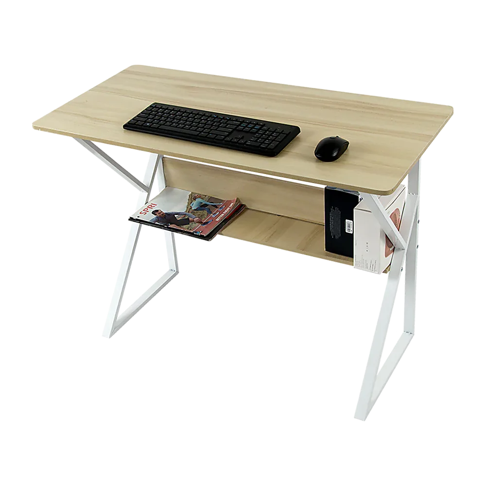 Wood & Metal Computer Desk with Shelf Home Office Furniture - Mekamart Australia