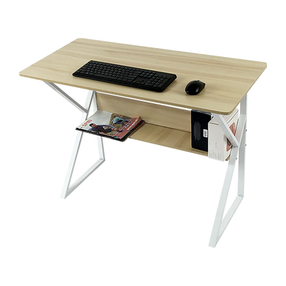 Wood & Metal Computer Desk with Shelf Home Office Furniture - Mekamart Australia