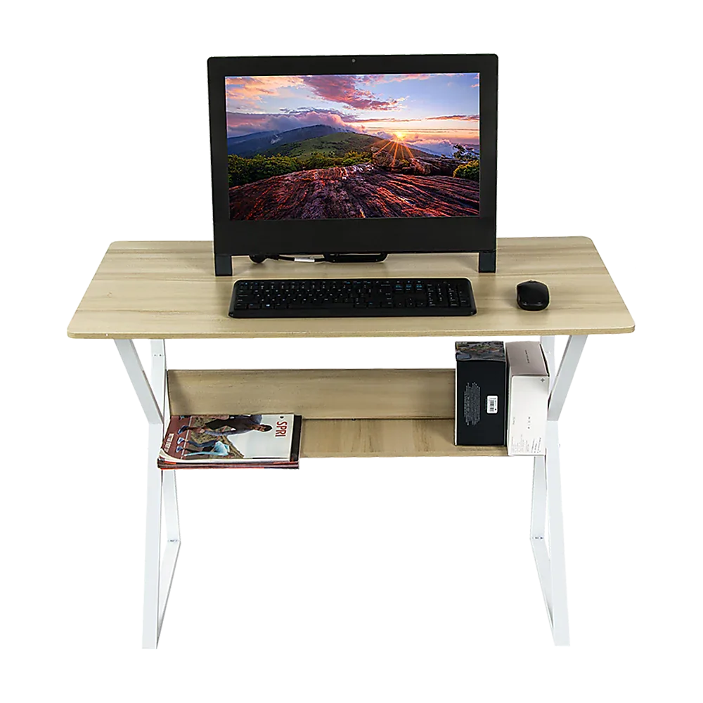 Wood & Metal Computer Desk with Shelf Home Office Furniture - Mekamart Australia