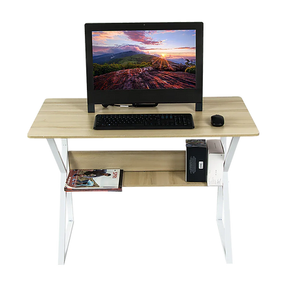 Wood & Metal Computer Desk with Shelf Home Office Furniture - Mekamart Australia
