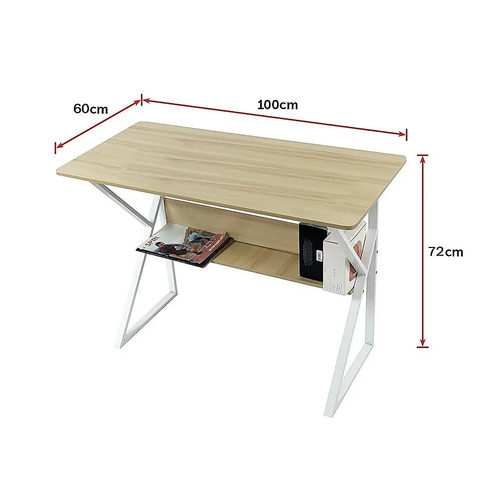 Wood & Metal Computer Desk with Shelf Home Office Furniture - Mekamart Australia