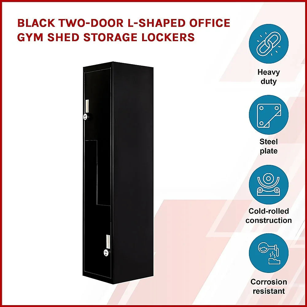 Black Two-Door L-shaped Office Gym Shed Storage Lockers - Mekamart Australia