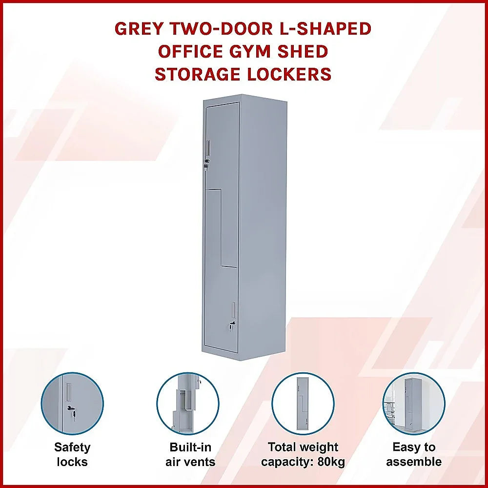 Grey Two-Door L-shaped Office Gym Shed Storage Lockers - Mekamart Australia