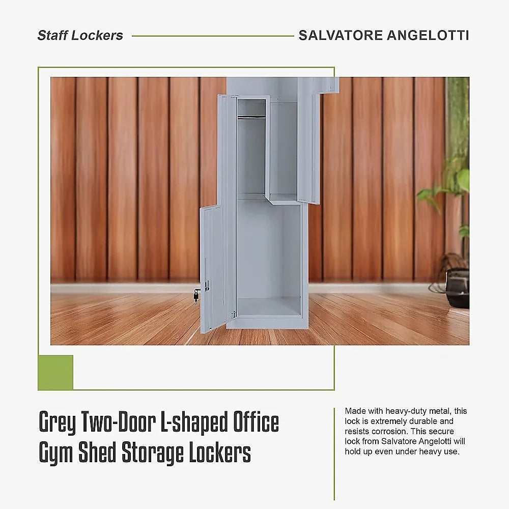 Grey Two-Door L-shaped Office Gym Shed Storage Lockers - Mekamart Australia