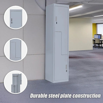 Grey Two-Door L-shaped Office Gym Shed Storage Lockers - Mekamart Australia