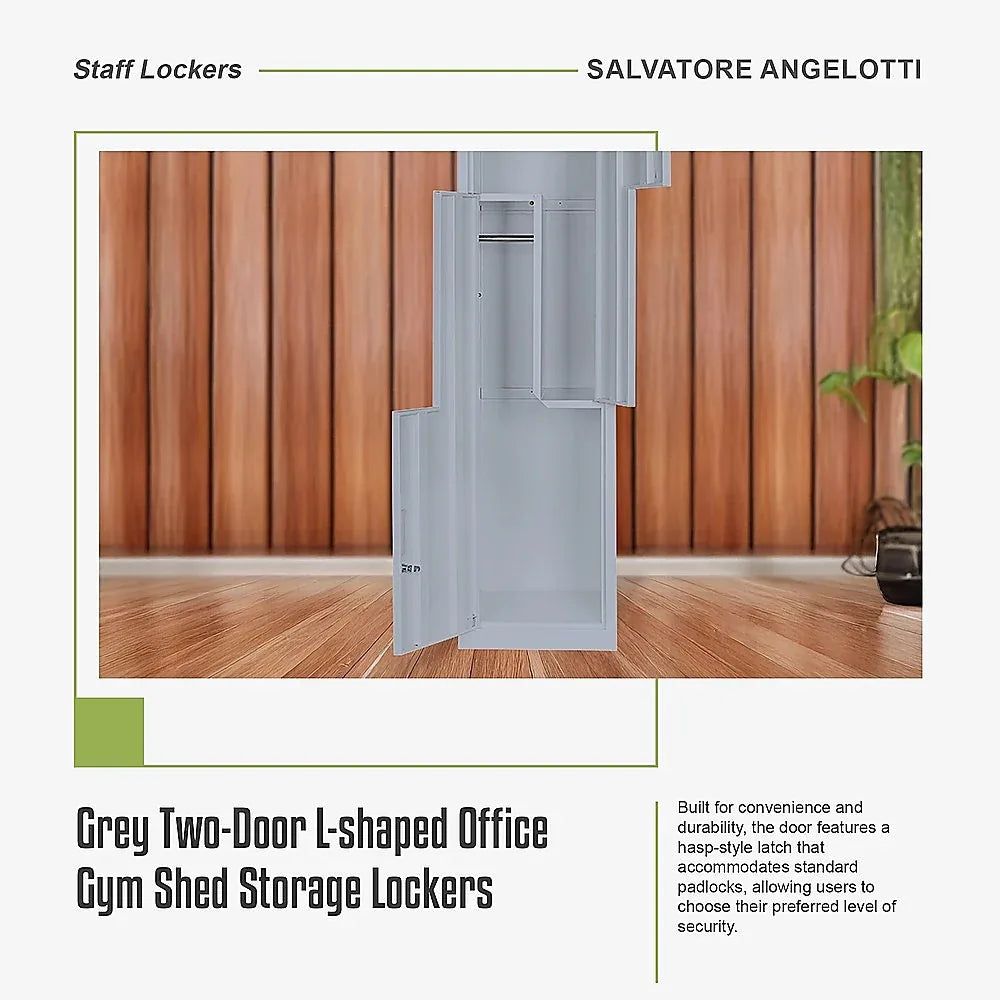 Grey Two-Door L-shaped Office Gym Shed Storage Lockers - Mekamart Australia