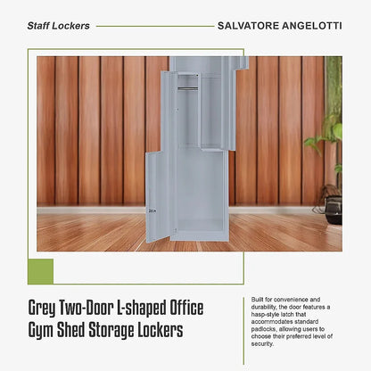 Grey Two-Door L-shaped Office Gym Shed Storage Lockers - Mekamart Australia
