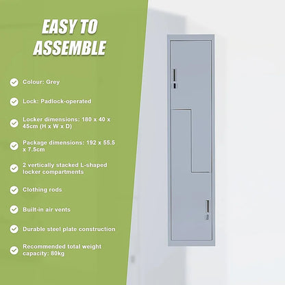 Grey Two-Door L-shaped Office Gym Shed Storage Lockers - Mekamart Australia