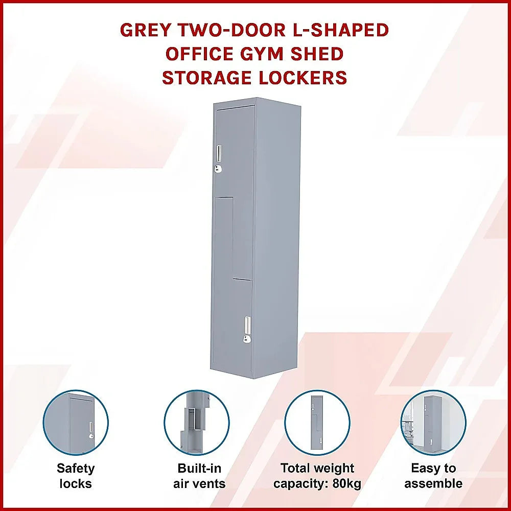 Grey Two-Door L-shaped Office Gym Shed Storage Lockers - Mekamart Australia