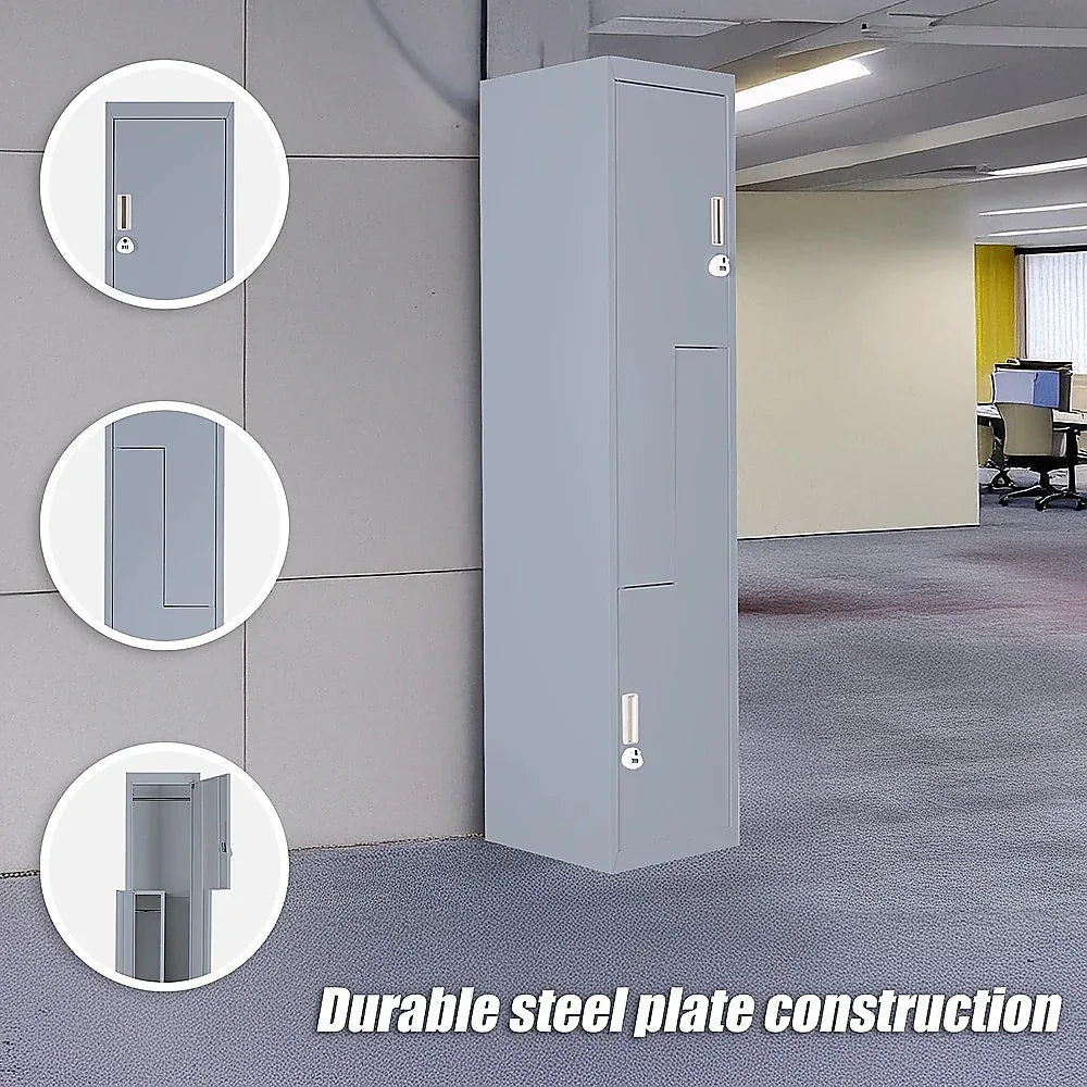 Grey Two-Door L-shaped Office Gym Shed Storage Lockers - Mekamart Australia