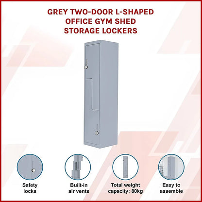 Grey Two-Door L-shaped Office Gym Shed Storage Lockers - Mekamart Australia