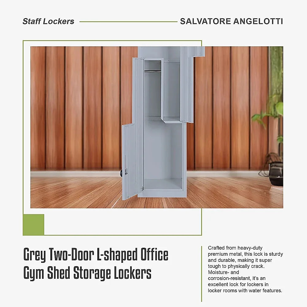 Grey Two-Door L-shaped Office Gym Shed Storage Lockers - Mekamart Australia