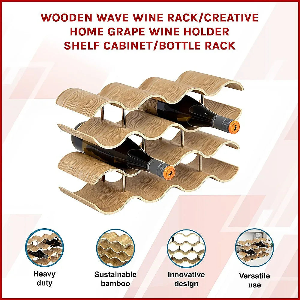 Wooden Wave Wine Rack/Creative Home Grape Wine Holder Shelf Cabinet/Bottle Rack - Mekamart Australia
