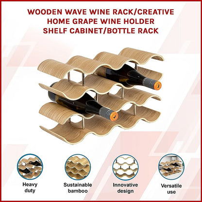 Wooden Wave Wine Rack/Creative Home Grape Wine Holder Shelf Cabinet/Bottle Rack - Mekamart Australia