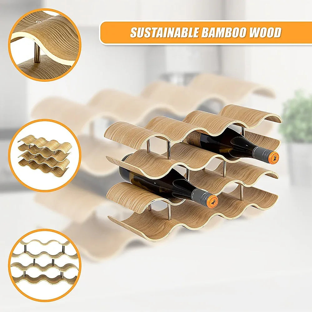 Wooden Wave Wine Rack/Creative Home Grape Wine Holder Shelf Cabinet/Bottle Rack - Mekamart Australia