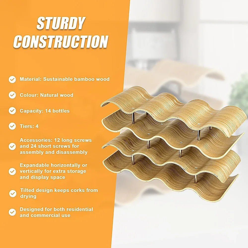 Wooden Wave Wine Rack/Creative Home Grape Wine Holder Shelf Cabinet/Bottle Rack - Mekamart Australia