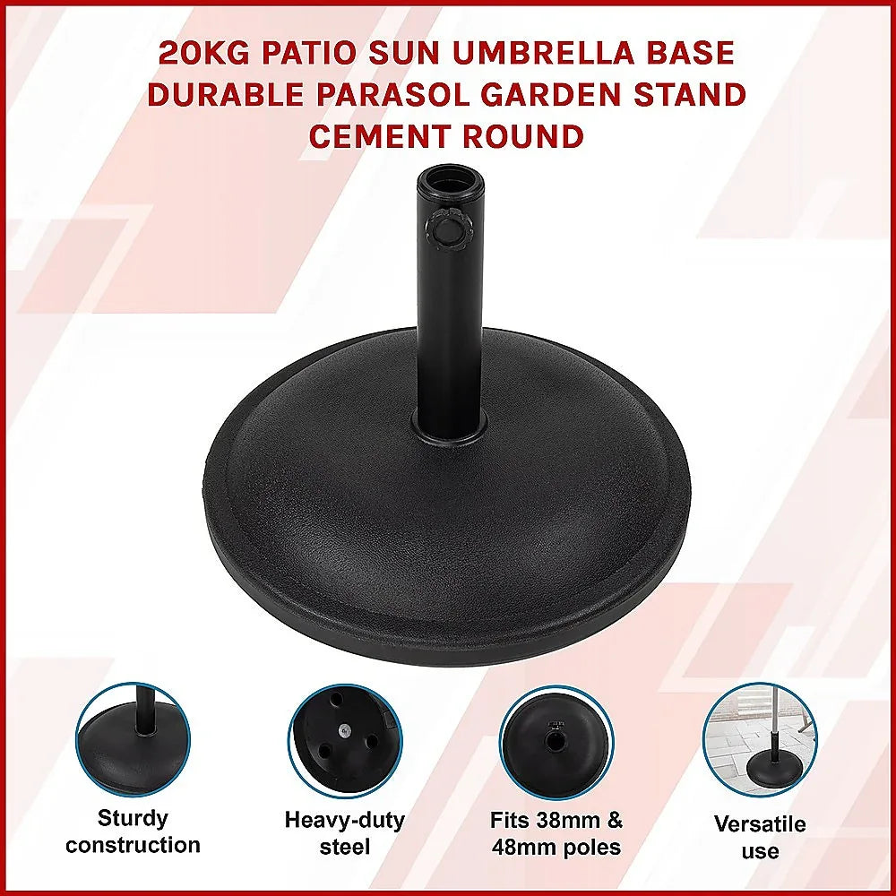 20kg Patio Sun Umbrella Base Durable Parasol Garden Stand Cement Round - Mekamart Australia