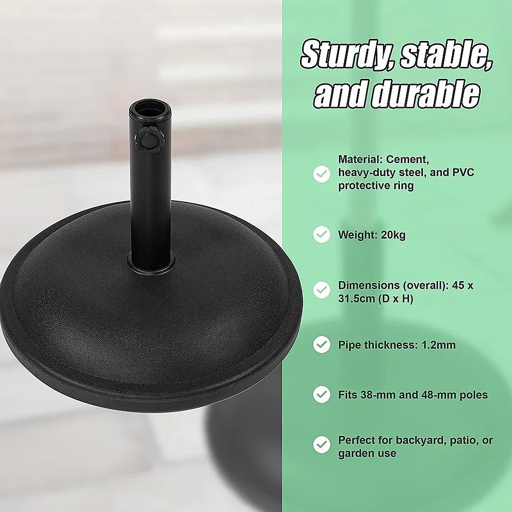 20kg Patio Sun Umbrella Base Durable Parasol Garden Stand Cement Round - Mekamart Australia