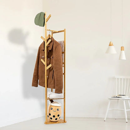 Clothes Coat Rack Garment Stand Shelf Wooden Tree Hanger Bag Hat Hook Holder - Mekamart Australia