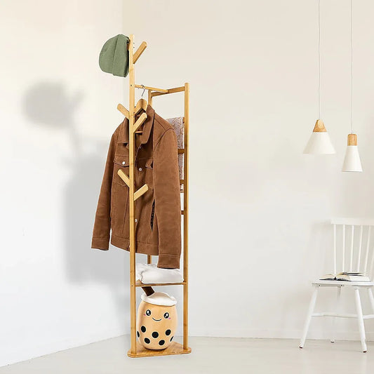 Clothes Coat Rack Garment Stand Shelf Wooden Tree Hanger Bag Hat Hook Holder - Mekamart Australia