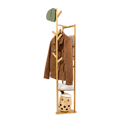 Clothes Coat Rack Garment Stand Shelf Wooden Tree Hanger Bag Hat Hook Holder - Mekamart Australia