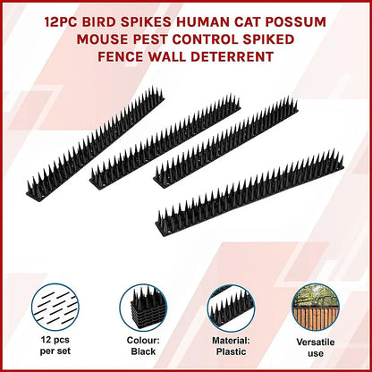 12pc Bird Spikes Human Cat Possum Mouse Pest Control Spiked Fence Wall Deterrent - Mekamart Australia