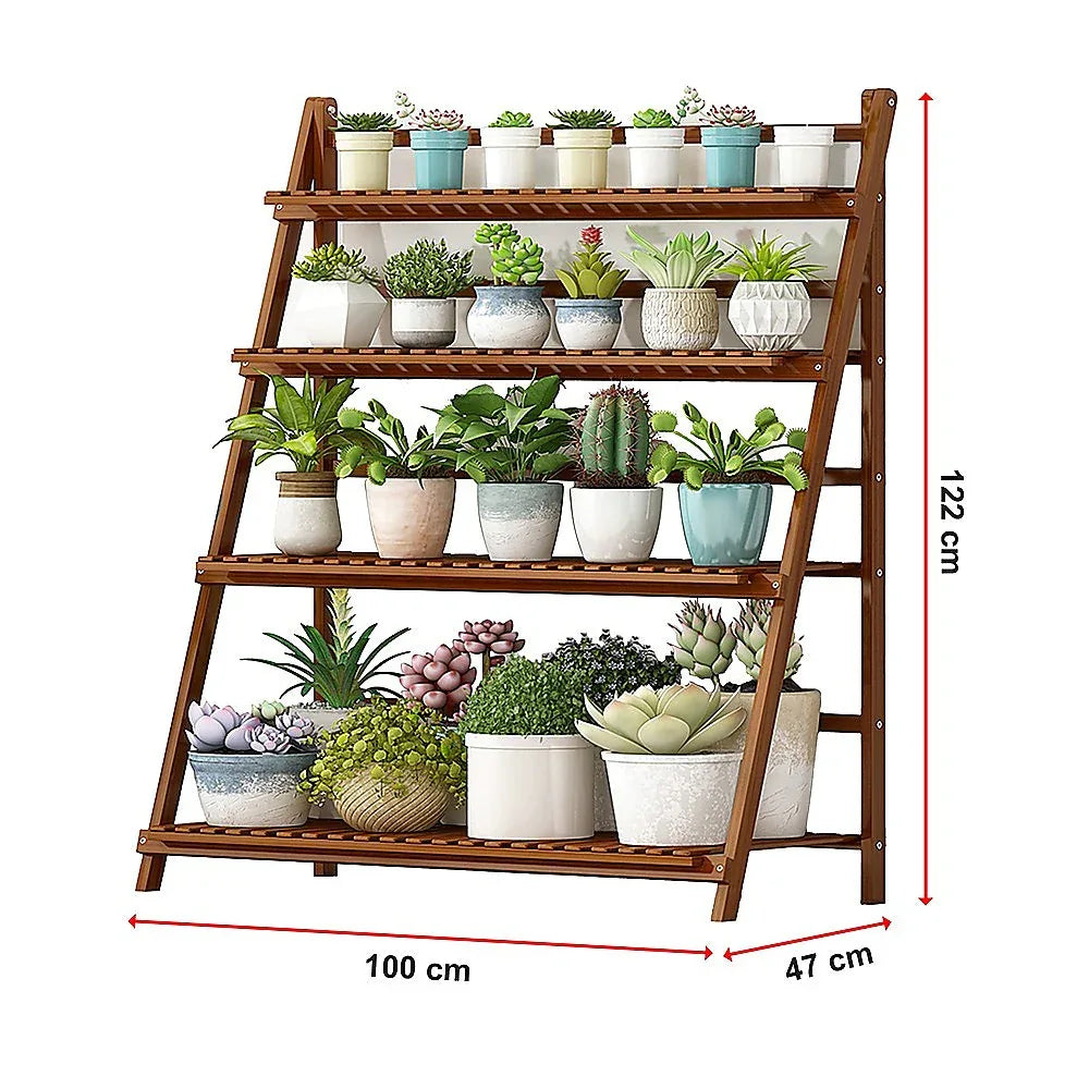 Plant Stand Outdoor Indoor Garden Wood Bamboo Shelf Folding 100CM Length - Mekamart Australia