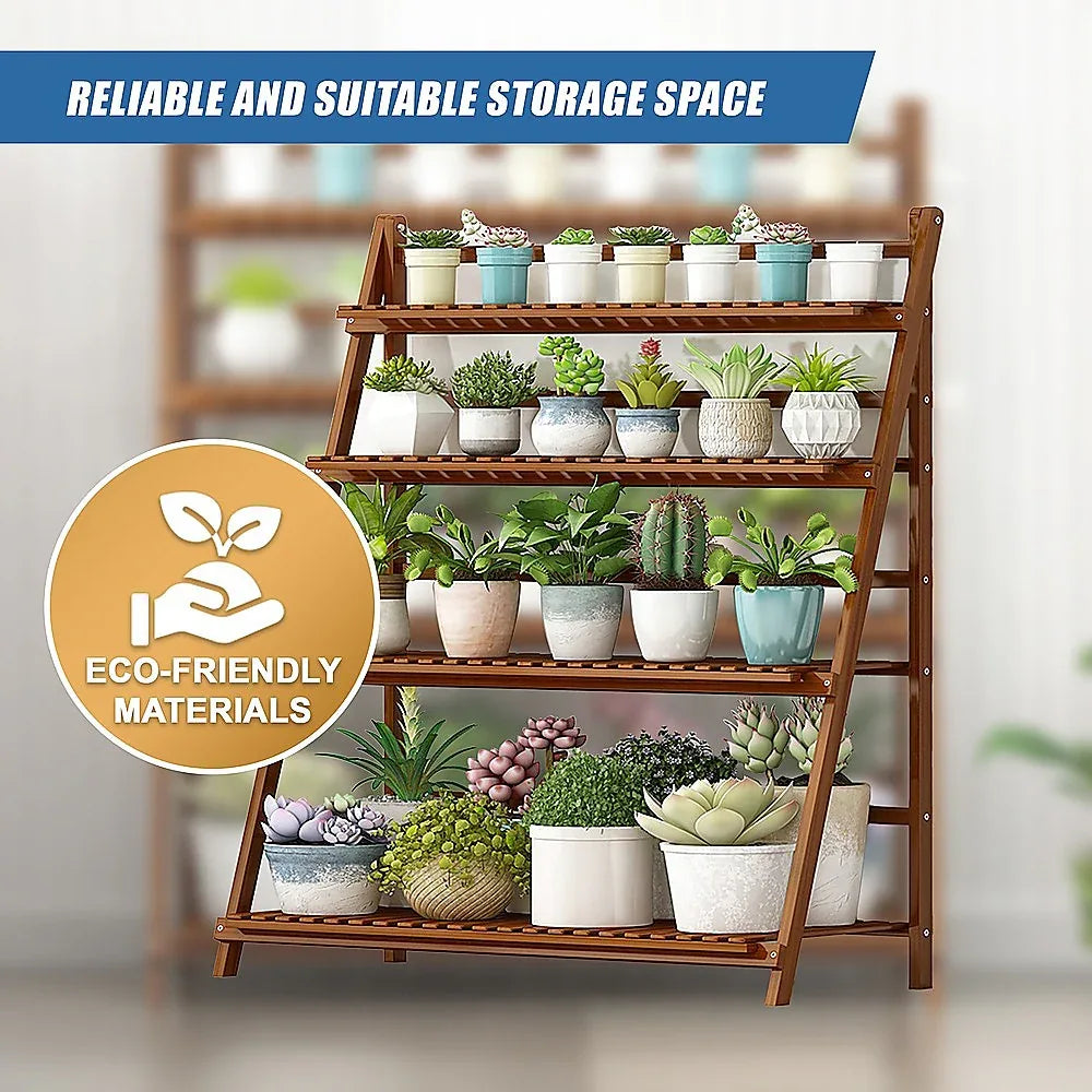 Plant Stand Outdoor Indoor Garden Wood Bamboo Shelf Folding 100CM Length - Mekamart Australia