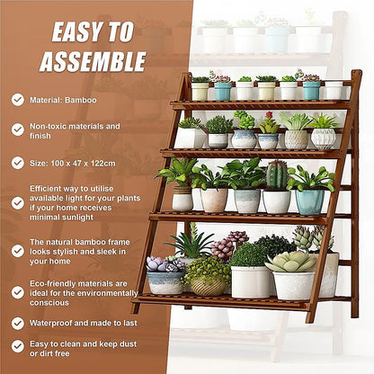 Plant Stand Outdoor Indoor Garden Wood Bamboo Shelf Folding 100CM Length - Mekamart Australia
