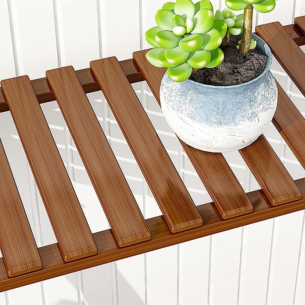 Plant Stand Outdoor Indoor Garden Wood Bamboo Shelf Folding 100CM Length - Mekamart Australia