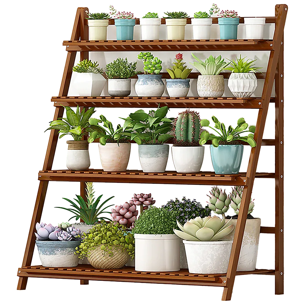 Plant Stand Outdoor Indoor Garden Wood Bamboo Shelf Folding 100CM Length - Mekamart Australia