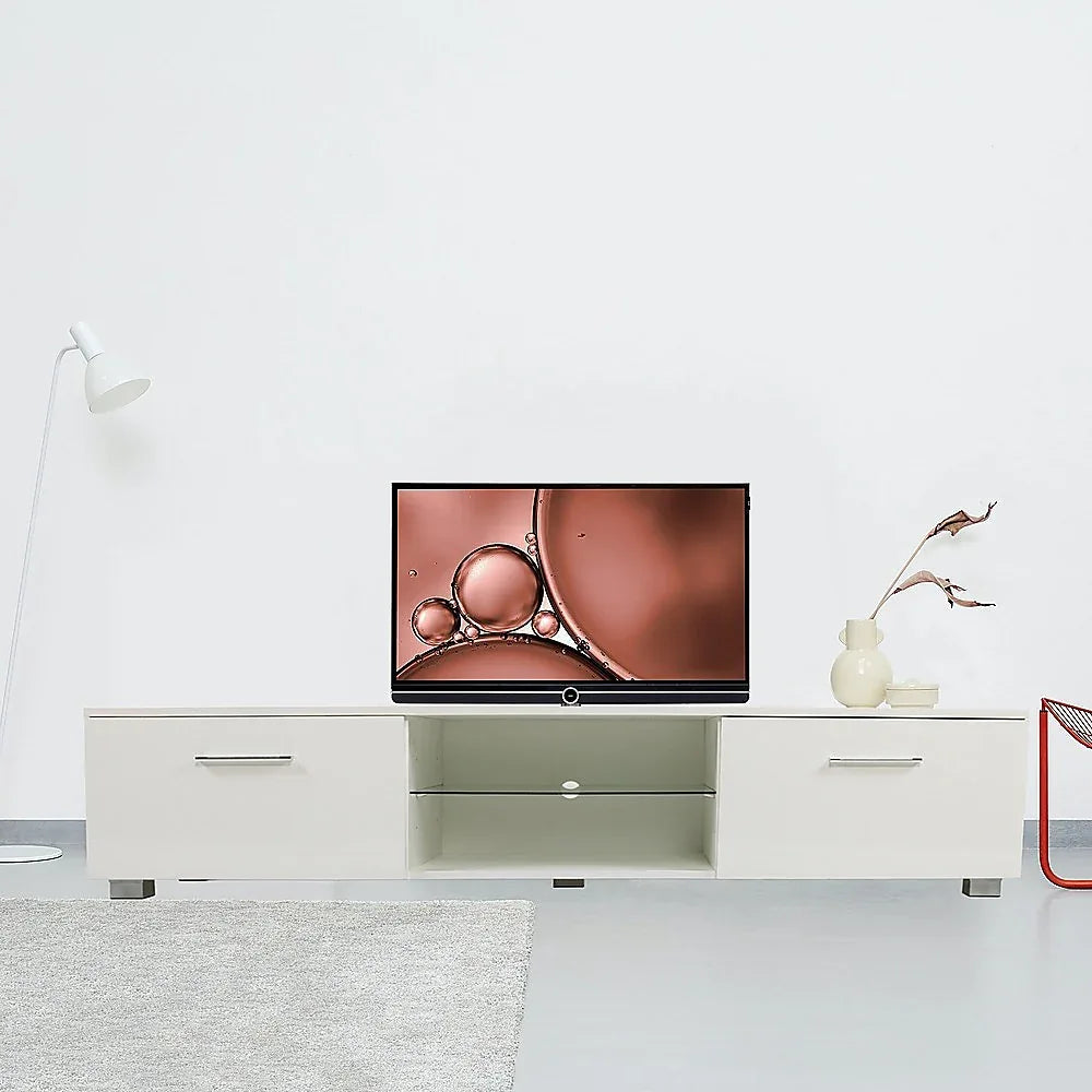 TV Cabinet Entertainment Unit Stand High Gloss Storage Shelf 140cm White - Mekamart Australia