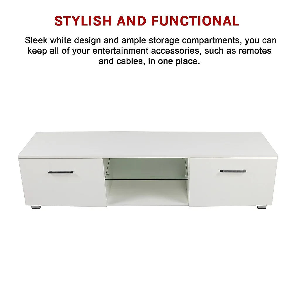 TV Cabinet Entertainment Unit Stand High Gloss Storage Shelf 140cm White - Mekamart Australia