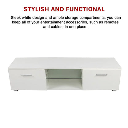 TV Cabinet Entertainment Unit Stand High Gloss Storage Shelf 140cm White - Mekamart Australia
