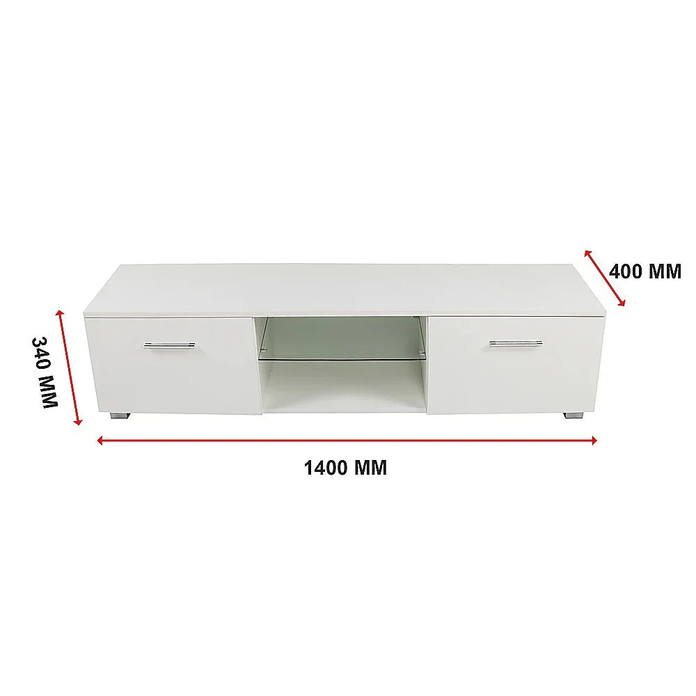 TV Cabinet Entertainment Unit Stand High Gloss Storage Shelf 140cm White - Mekamart Australia