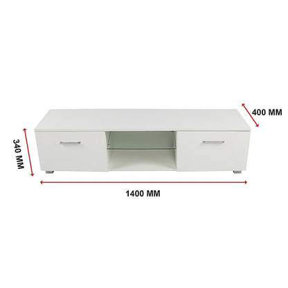 TV Cabinet Entertainment Unit Stand High Gloss Storage Shelf 140cm White - Mekamart Australia